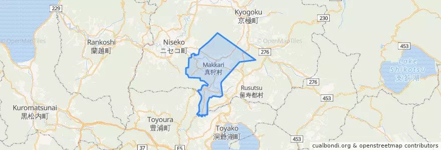 Mapa de ubicacion de 真狩村.