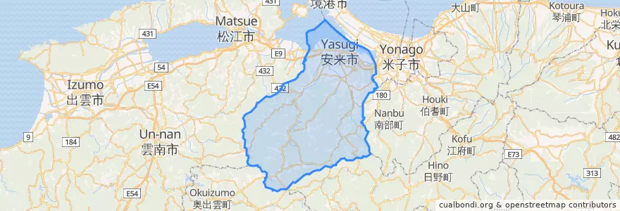 Mapa de ubicacion de Yasugi.