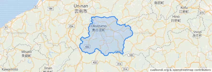 Mapa de ubicacion de 奥出雲町.