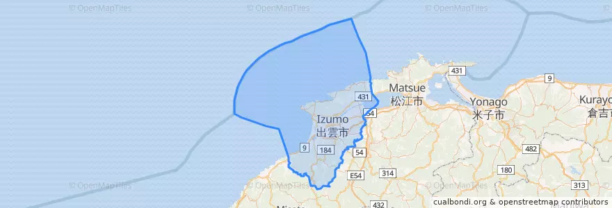 Mapa de ubicacion de 出雲市.