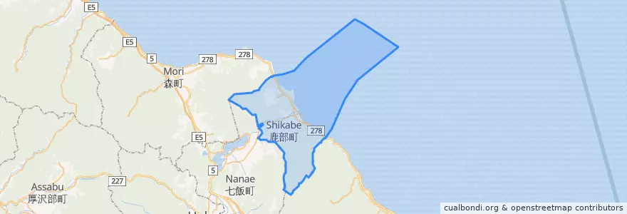 Mapa de ubicacion de 鹿部町.