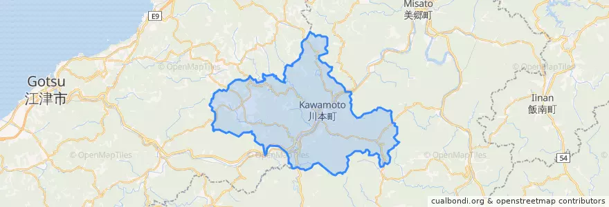 Mapa de ubicacion de 川本町.