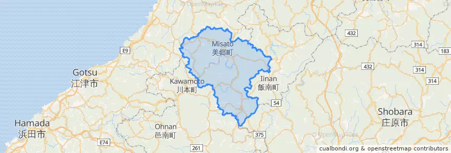 Mapa de ubicacion de 美郷町.