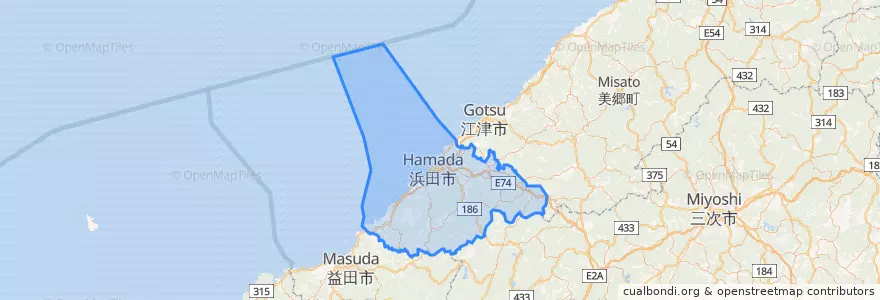 Mapa de ubicacion de 浜田市.