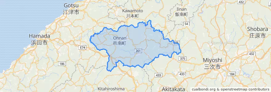 Mapa de ubicacion de 邑南町.