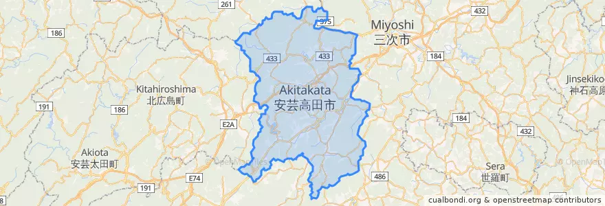 Mapa de ubicacion de 安芸高田市.