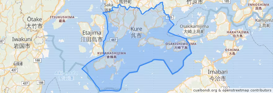 Mapa de ubicacion de 呉市.