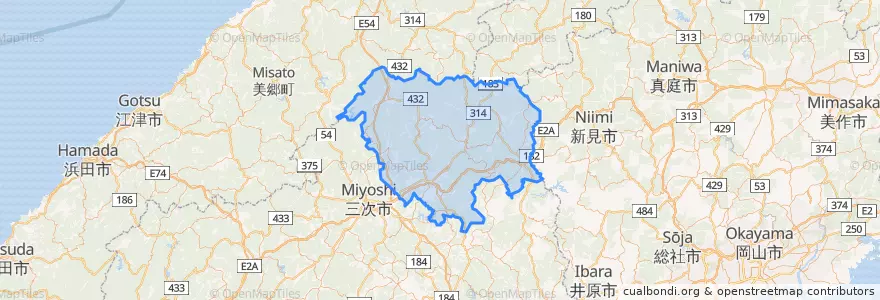 Mapa de ubicacion de 庄原市.