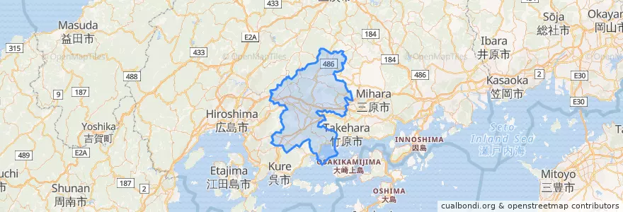 Mapa de ubicacion de 東広島市.