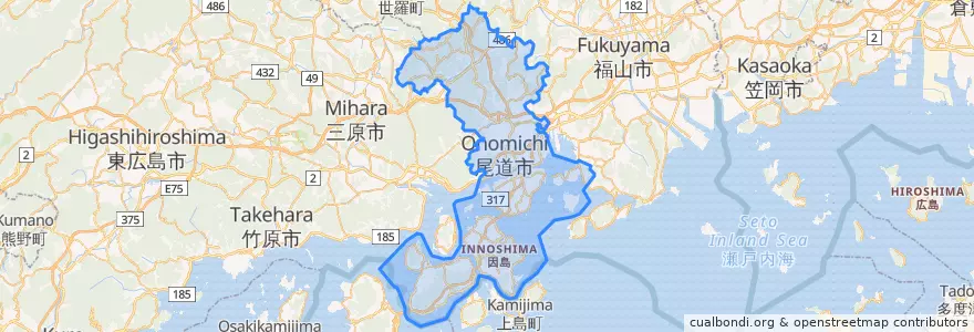 Mapa de ubicacion de 尾道市.