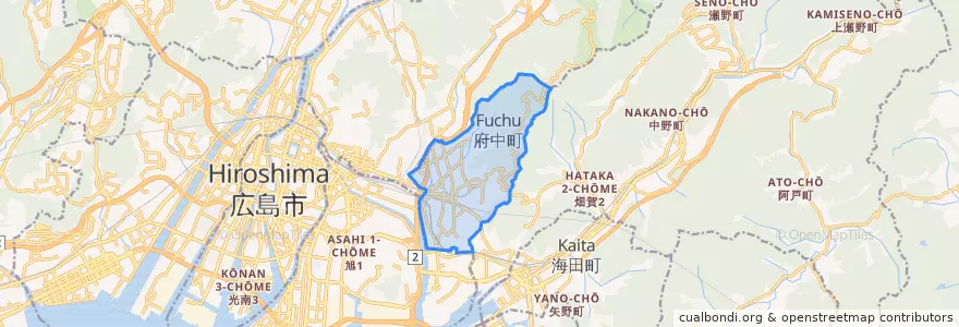 Mapa de ubicacion de 府中町.