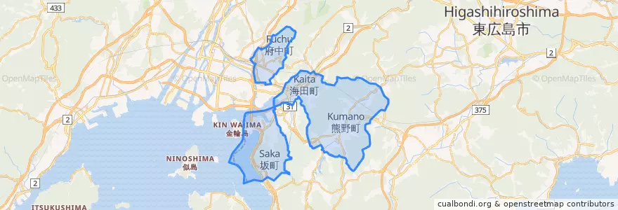 Mapa de ubicacion de 安芸郡.