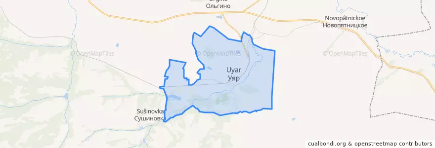 Mapa de ubicacion de городское поселение Уяр.