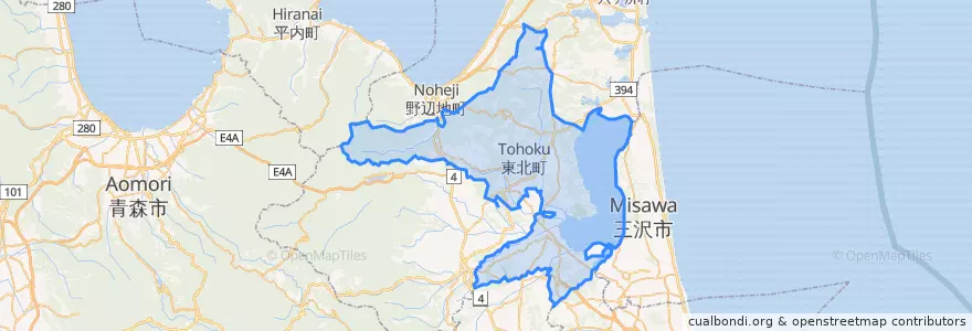 Mapa de ubicacion de 東北町.