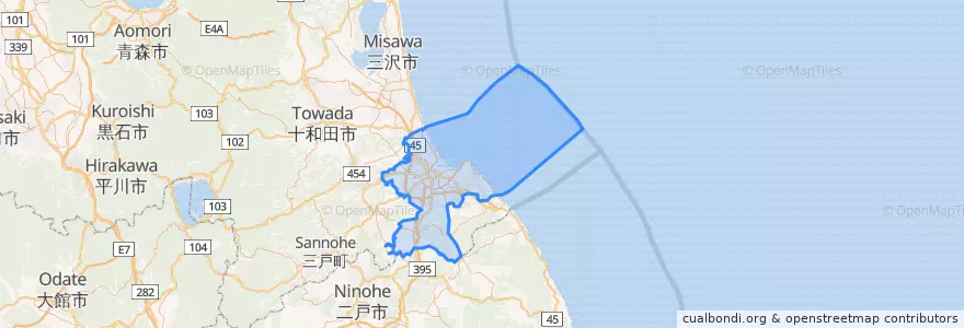 Mapa de ubicacion de Hachinohe.
