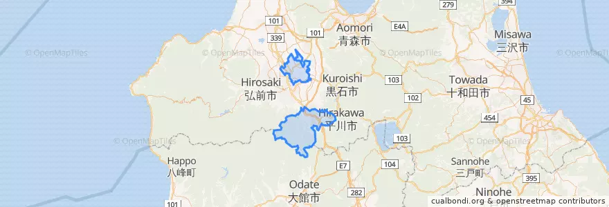Mapa de ubicacion de 南津軽郡.
