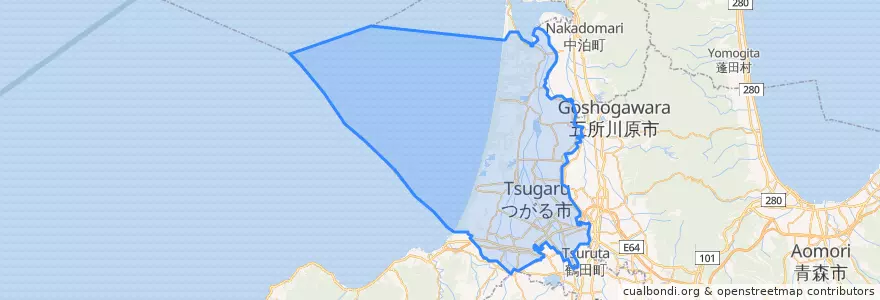 Mapa de ubicacion de つがる市.