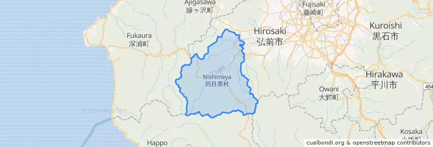 Mapa de ubicacion de 西目屋村.