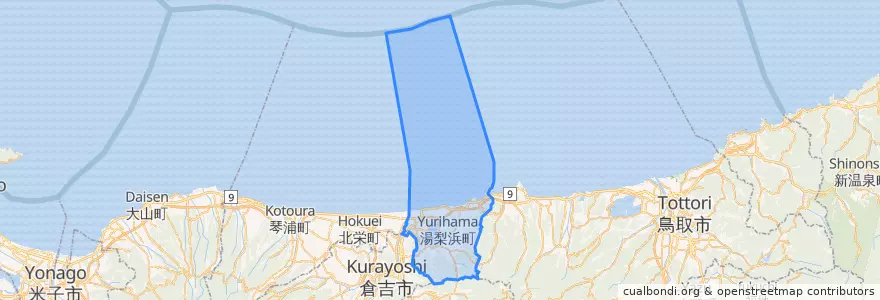 Mapa de ubicacion de 湯梨浜町.