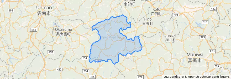 Mapa de ubicacion de 日南町.