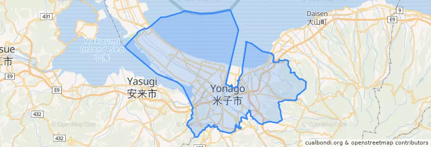 Mapa de ubicacion de 米子市.