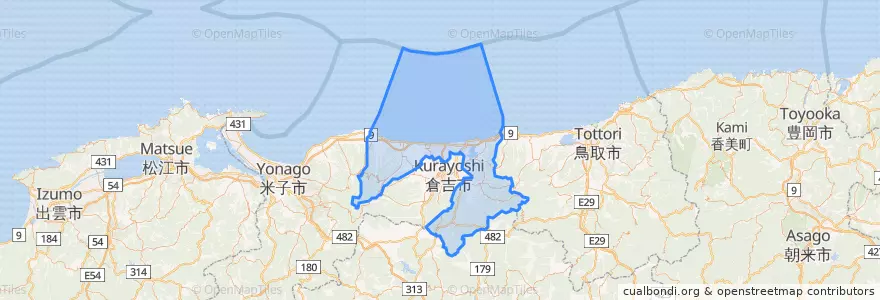 Mapa de ubicacion de 東伯郡.