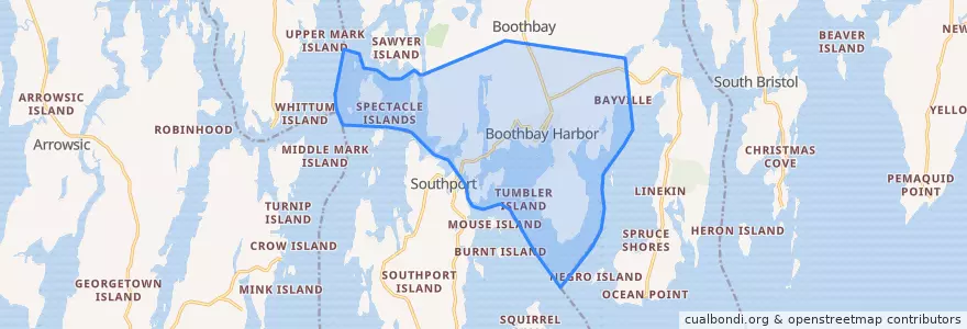 Mapa de ubicacion de Boothbay Harbor.