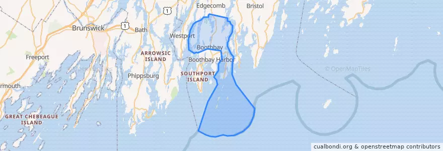 Mapa de ubicacion de Boothbay.