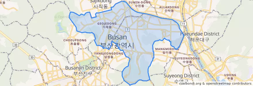 Mapa de ubicacion de Yeonje-gu.