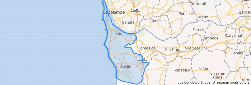Mapa de ubicacion de Apúlia e Fão.