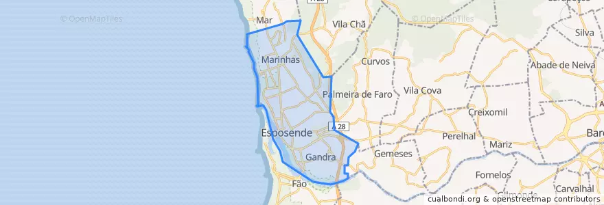 Mapa de ubicacion de Esposende, Marinhas e Gandra.