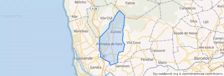 Mapa de ubicacion de Palmeira de Faro e Curvos.