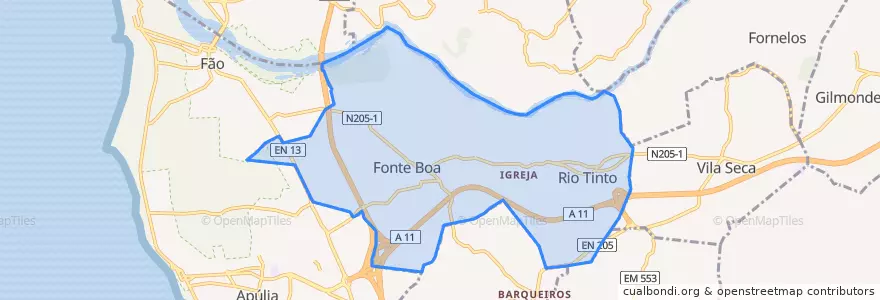 Mapa de ubicacion de Fonte Boa e Rio Tinto.