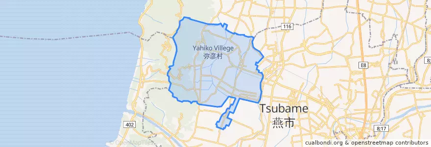 Mapa de ubicacion de 弥彦村.