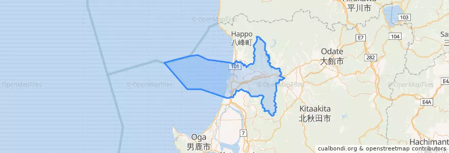 Mapa de ubicacion de 能代市.