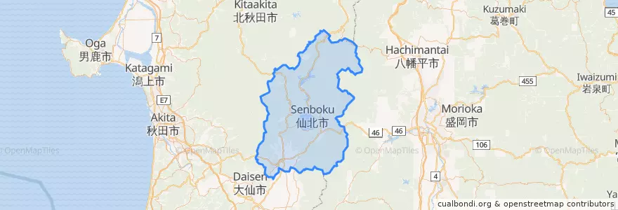 Mapa de ubicacion de 仙北市.
