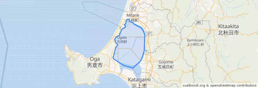 Mapa de ubicacion de 大潟村.