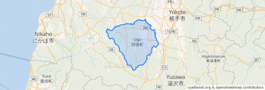 Mapa de ubicacion de 羽後町.