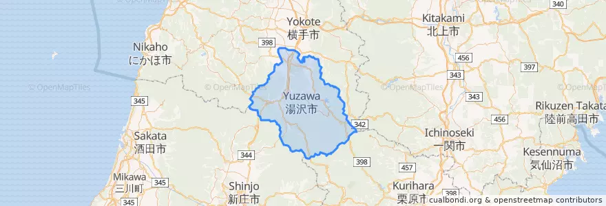 Mapa de ubicacion de 湯沢市.