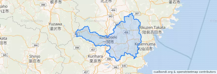 Mapa de ubicacion de 一関市.