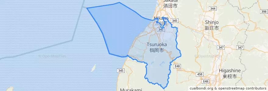 Mapa de ubicacion de 鶴岡市.