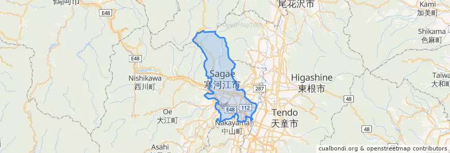 Mapa de ubicacion de 寒河江市.