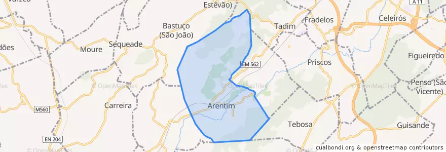 Mapa de ubicacion de Arentim e Cunha.