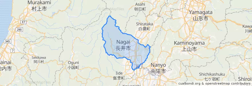 Mapa de ubicacion de 長井市.
