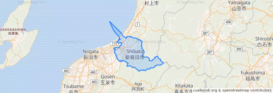 Mapa de ubicacion de 新発田市.