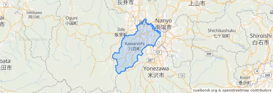 Mapa de ubicacion de 川西町.