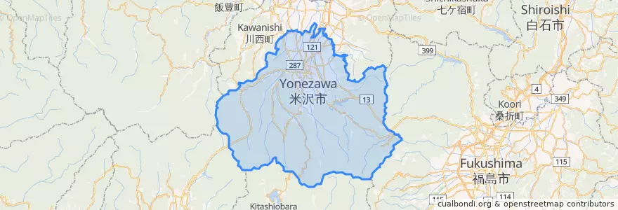 Mapa de ubicacion de 米沢市.