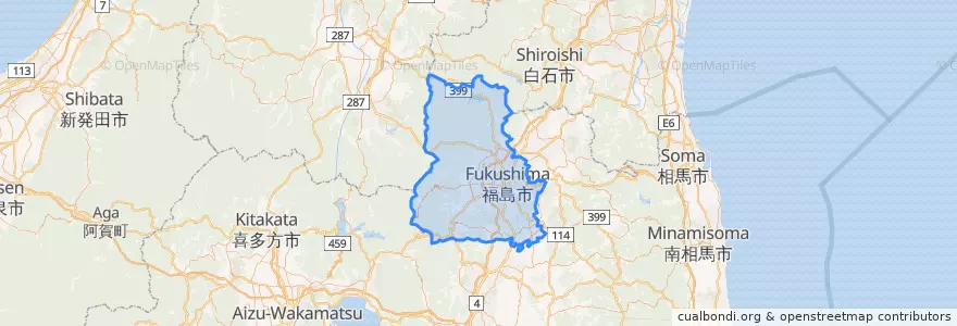 Mapa de ubicacion de 福島市.