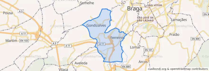 Mapa de ubicacion de Ferreiros e Gondizalves.