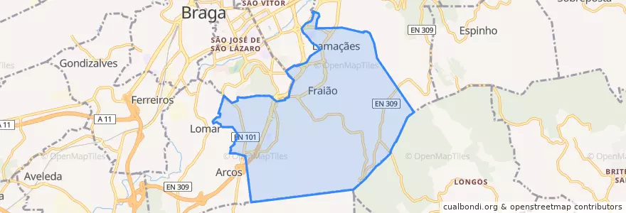 Mapa de ubicacion de Nogueira, Fraião e Lamaçães.